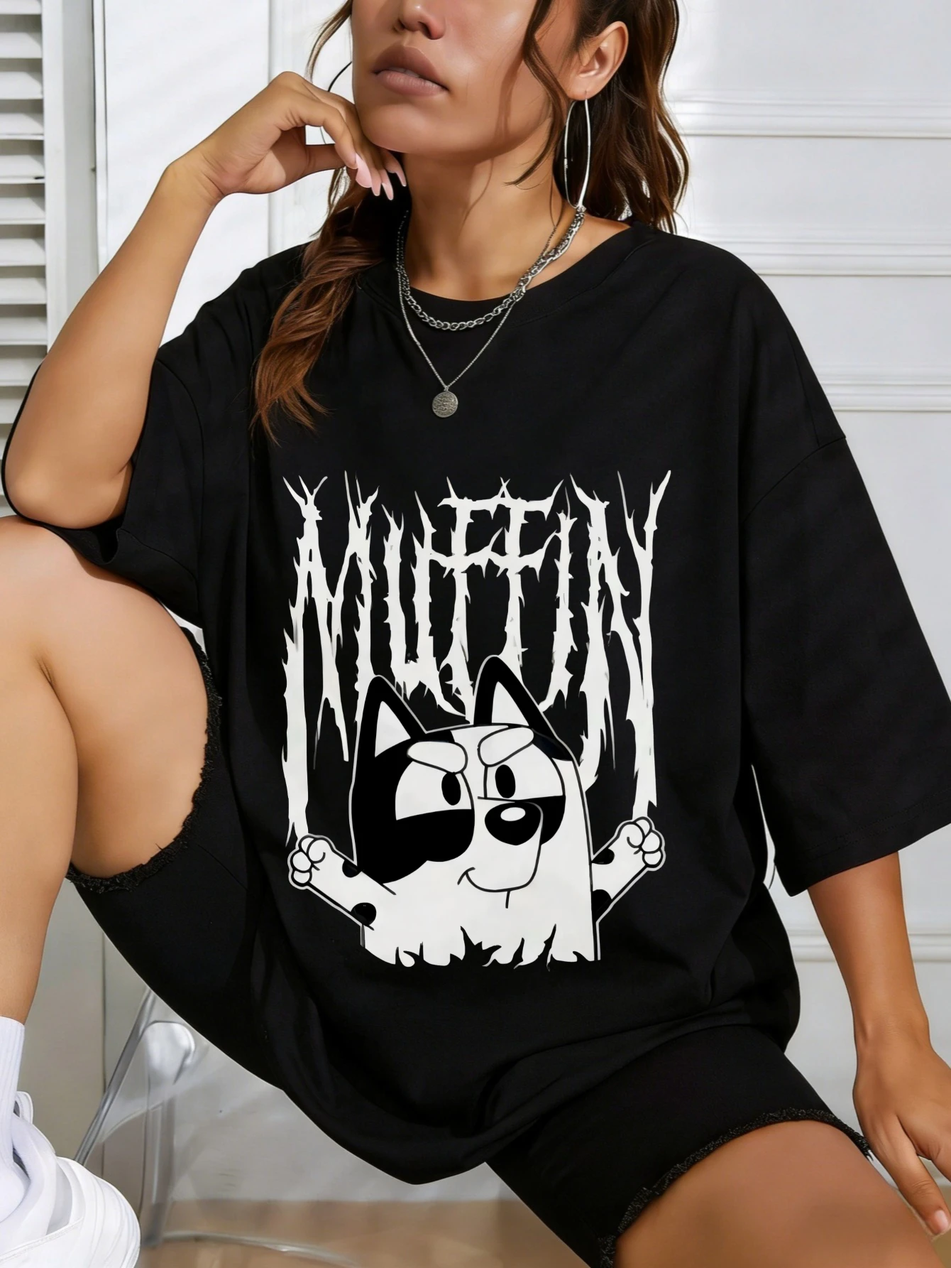 

Womens Cute Muffin Cat Graphic Printed Cotton Oversized Short Sleeve T Shirt Summer Casual Everyday Gift for Her