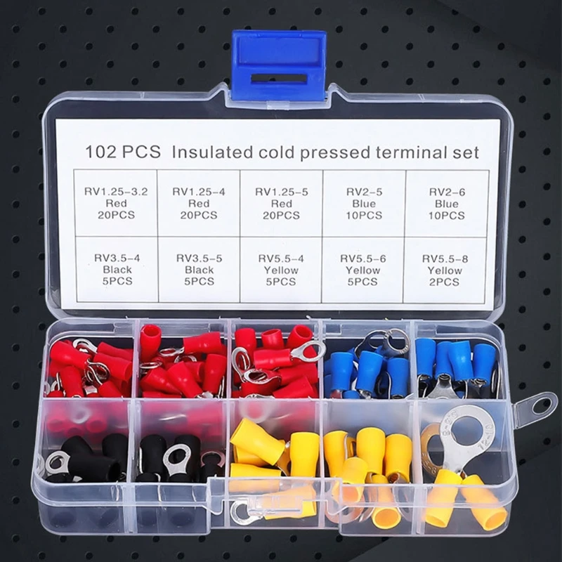 102 Pcs Insulated Ring Type Crimp Terminals Electrical Wire Connector