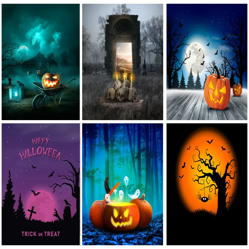 

Halloween Backdrop Tombstone Castle Pumpkin Lantern Moon Portrait Photography Background For Photo Studio Props 211013 JKL-07