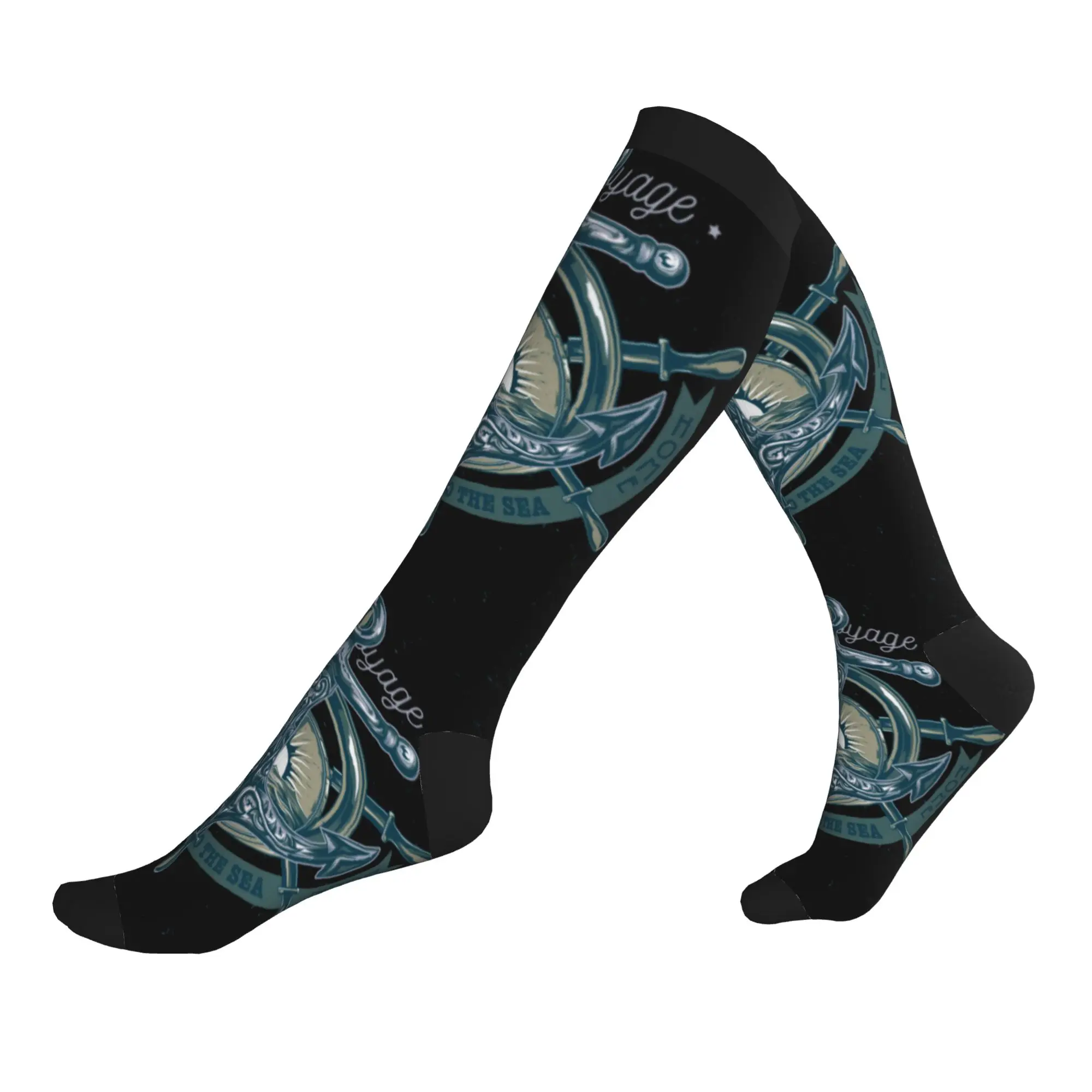 Nautical Anchor Sailor Herren-Sport-Kompressionssocken, Unisex, Kawaii, 3D-gedruckte Kleidersocken