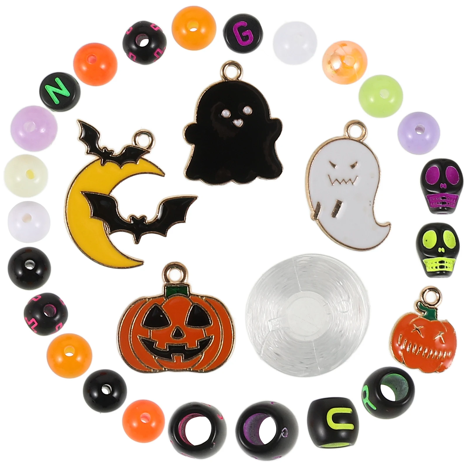 

24 Grids Halloween Ornament Materials Beads Diy Bracelet Kit Bats Connector Charm Acrylic Cat Pumpkin Necklace Travel