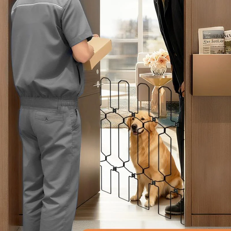 Foldable Expandable Pet Gate 100x78cm Metal Dog Safety Barrier Indoor Outdoor Doorway Stairs Black Fence With Dust Bag