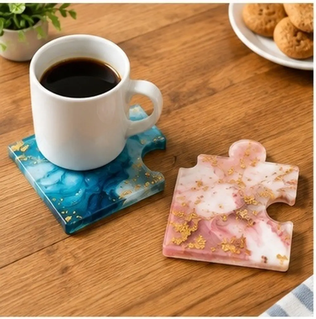 2Pcs Resin Puzzle Coaster Mold 5.5x4.3x0.4in High Precision Silicone Casting Mold for DIY Cup Pad Decorative Mug Tray Resin