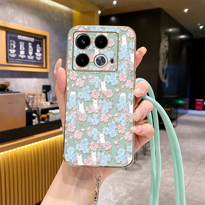 N ote 40 Blue Flower Luxury Plating Phone Case For Infinix Note 40 30Pro 30 12Pro 11 GT20Pro 40Pro 11Pro Hot 20S 40 12 30 Cover