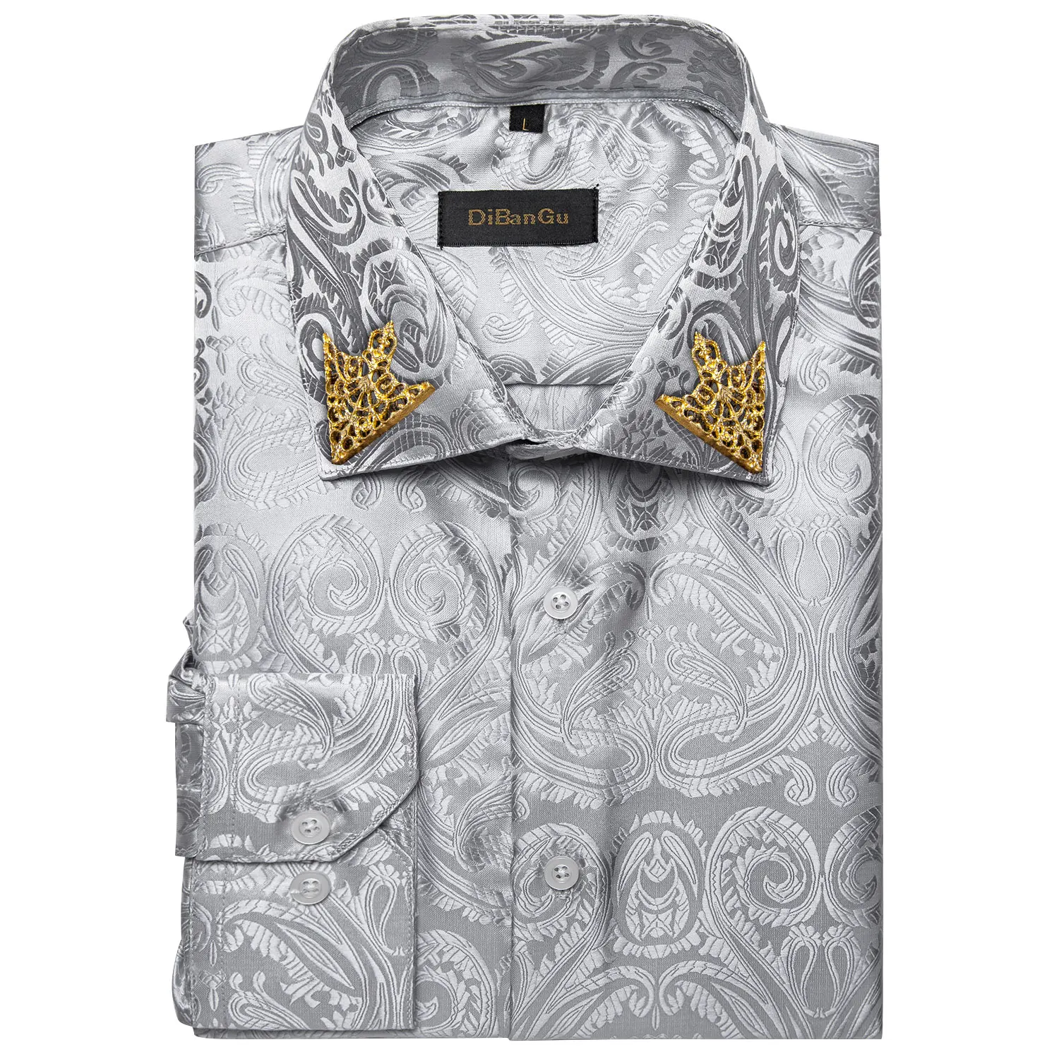 Long Sleeve Shirt for Men, Colorful Paisley Floral Print Slim Fit Button Down Dress Shirt with Collar Pin for Prom