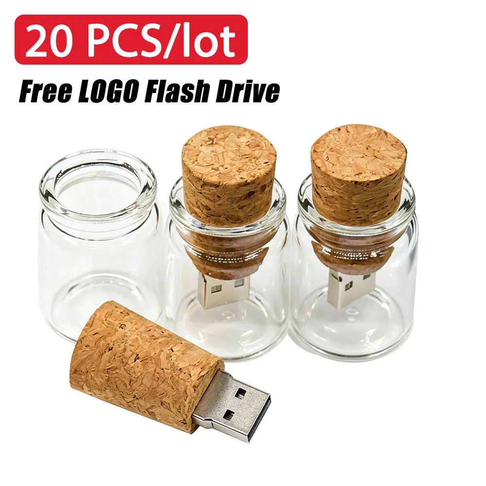 20PCS/LOT Drift Bottle USB Flash Drive 128GB Pen Drive Wood Glass Thumb Drive 1G 2G 4gb 8gb 16gb 32gb 64gb Pendrive USB Sticks
