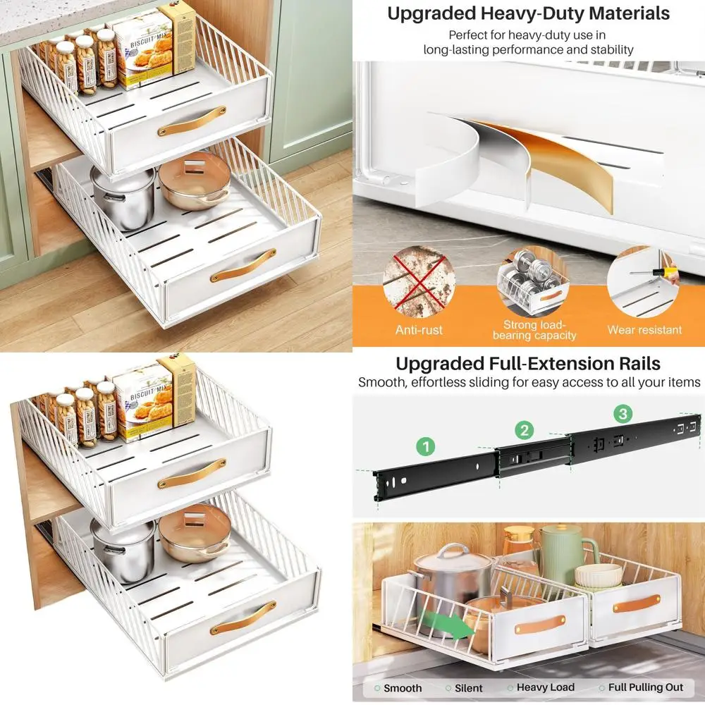 

Прочные выдвижные полки для кладовой с сетчатыми корзинами, 15,8 (Ш) x 21 (Г) x 6,2 (В) дюйма, для хранения на кухне и в ванной комнате