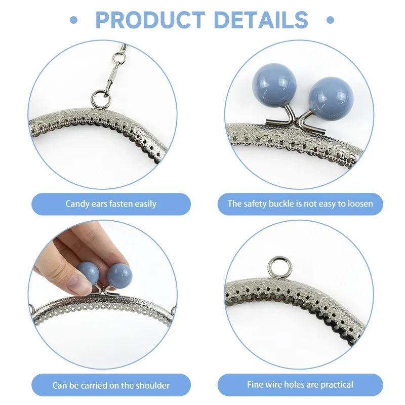1/2/5/10Pcs 16.5cm Metal Frame Kiss Clasp Lock Silver Embossed Bag Handle for Handbag Purse DIY Sewing Wallet Bracket Accessory