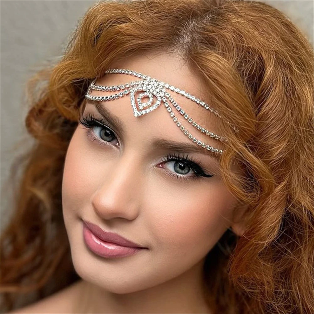 2023 New Fashion Bride's Forehead Hair Chain Rhinestone Wedding Jewelry Bling Crystal Headchain Indian Hair Accessories Gift