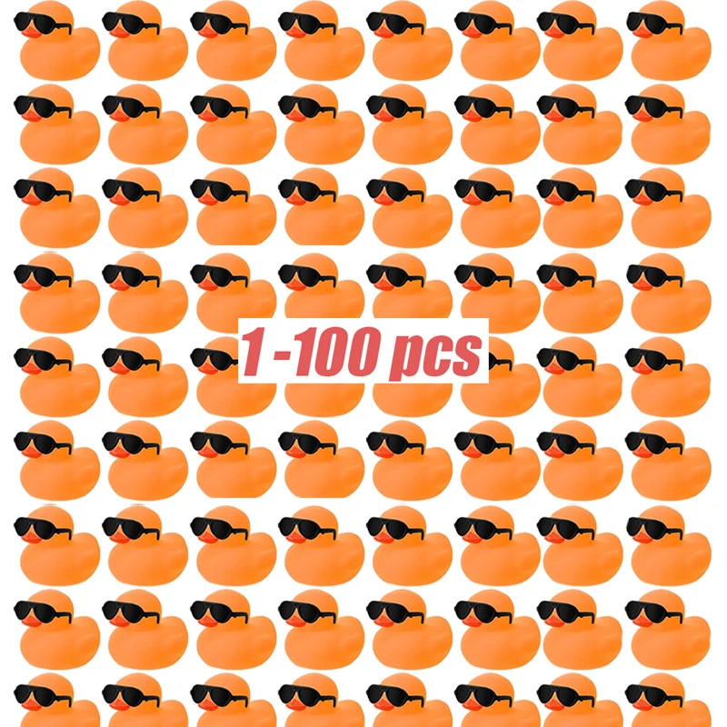 1-100pc Mini Orange Rubber Ducks Set in Bulk with Sunglasses Float Squeak Tiny  Rubber Duck Toy for Kids Party Birthday Supplies