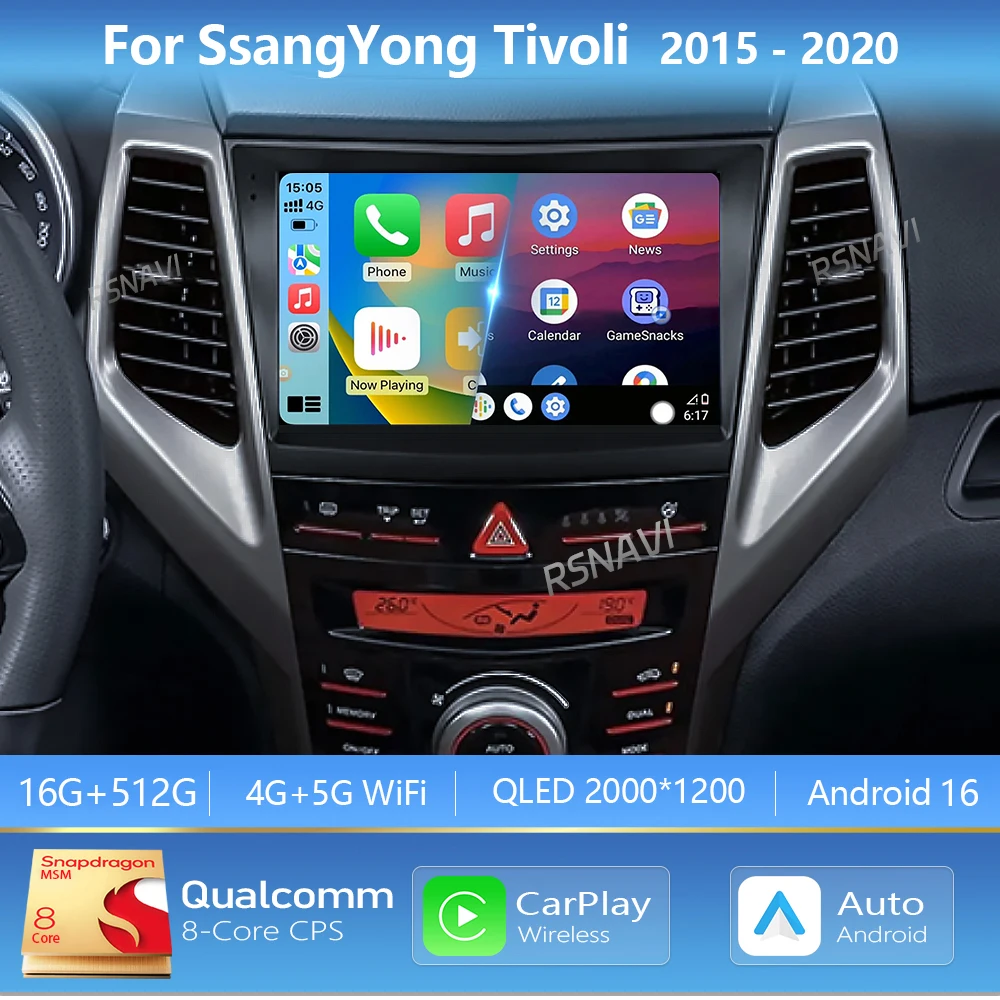

Android 16 Carplay Auto 2K Screen Car Radio Multimedia Player For SsangYong Tivoli 2015 -2022 Autoradio Stereo 2din Head Unit