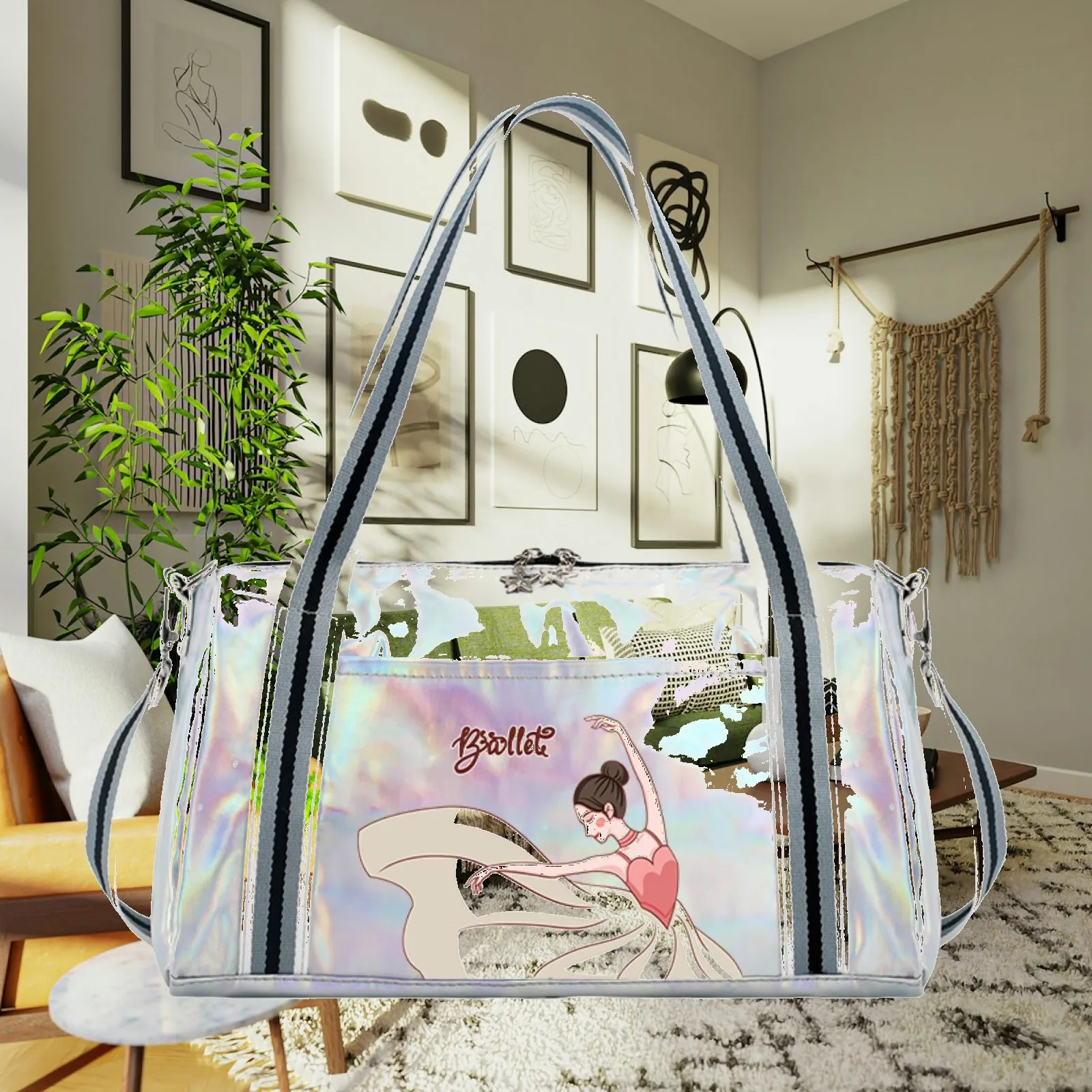 Portable Nylon Duffle Bag Women Dance Ballet Travel Weekender Carry on Gym Bag Detachable Adjustable Shoulder Strap Handbag