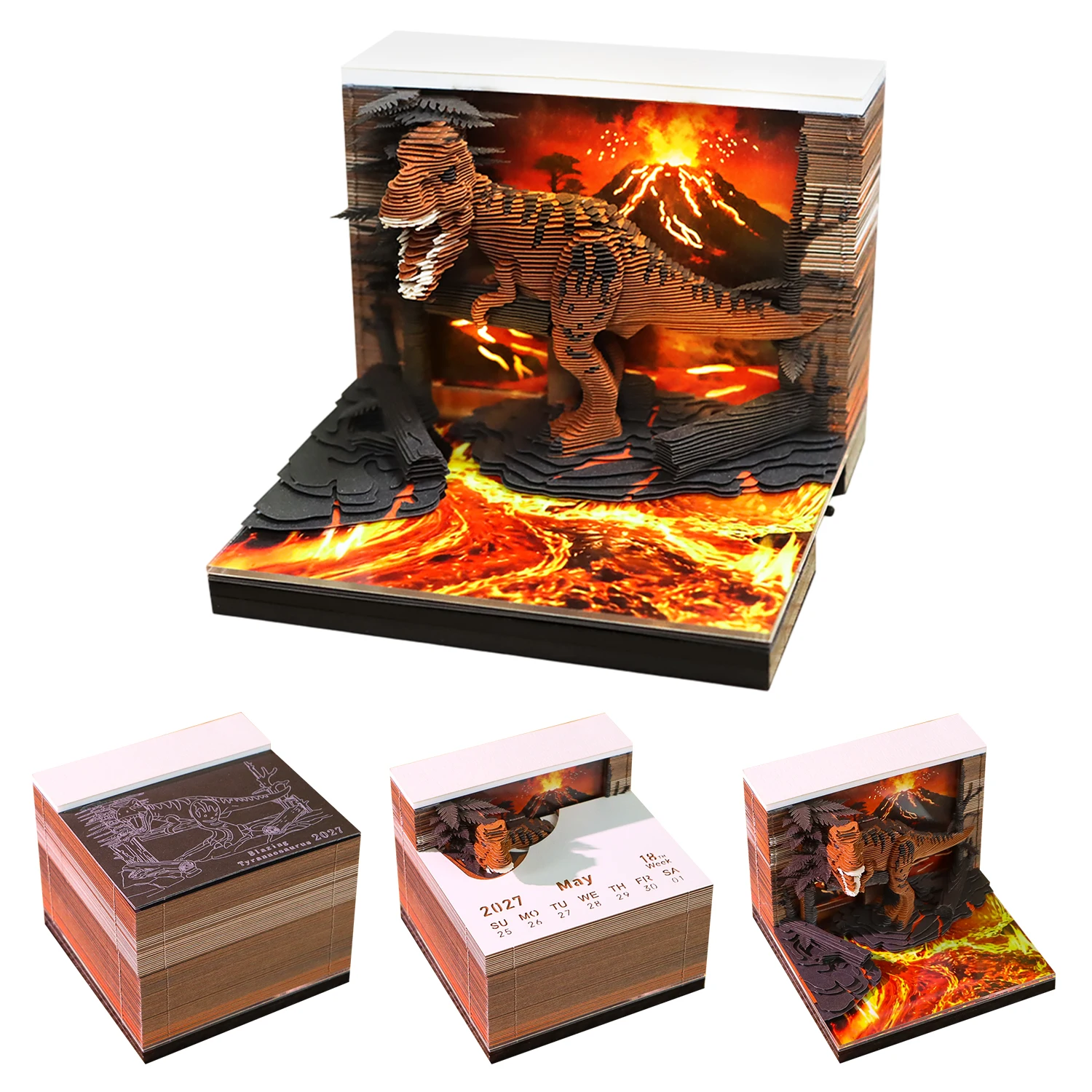Time Piece Calendar 2027 Tyrannosaurus Rex 3D Calendar Paper Art Memo Pad 3D Tear-Away Desk Calendar