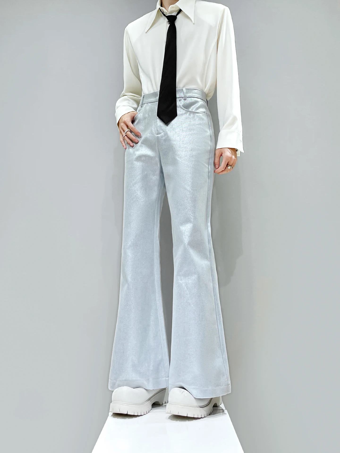 

Original Silver Micro-flared Casual Wide Leg Men's Pants Loose Fit Floor-Length Trousers Youth Trend Autumn Cool Sle ...