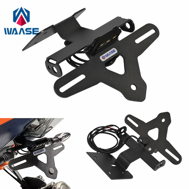 WAASE For KTM RC390 RC 390 2022 2023 2024 Rear Fender Registration Bracket Back License Plate Holder Frame with LED Light