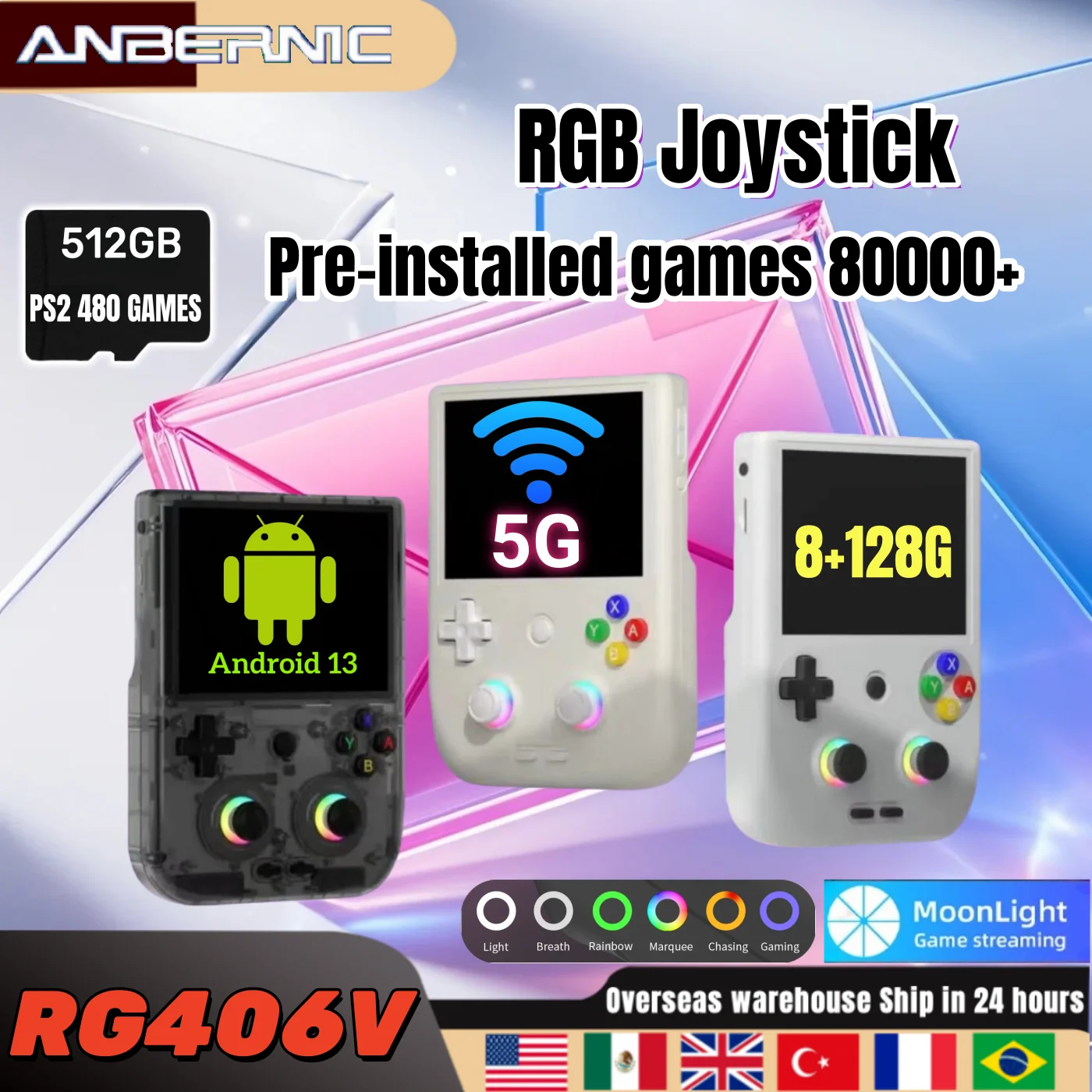 ANBERNIC RG406V Retro Handheld Game Video Player Console 4-inch IPS screen Android 13 Bluetooth WIFI 8G+128G 512G PSP PS2 Gift