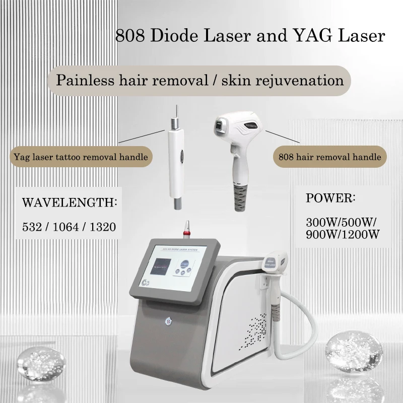 Macchina per la depilazione multifunzione 2 in 1 Nd Yag Diodo Laser 808 Depilazione Q-Switch Dispositivo per la rimozione dei tatuaggi Permanente Salon Spa