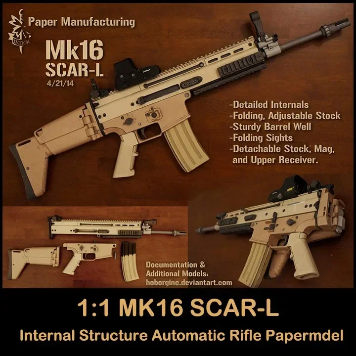 3D Paper Model Firearms Mk16 Scar-L Internal Structure Automatic Rifle Non Launch Papercraft Toy