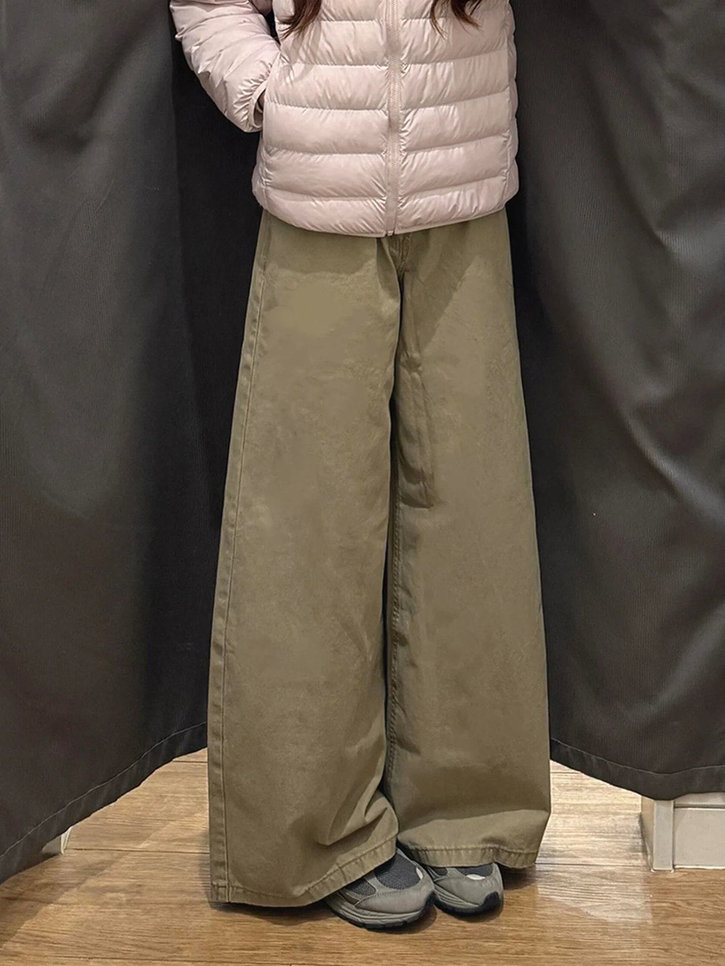 High Waist Straight Leg Thiened Casual Denim Jeans Women's Autumn Winter New Sle Spicy Girl Khaki Color Women's Jeans