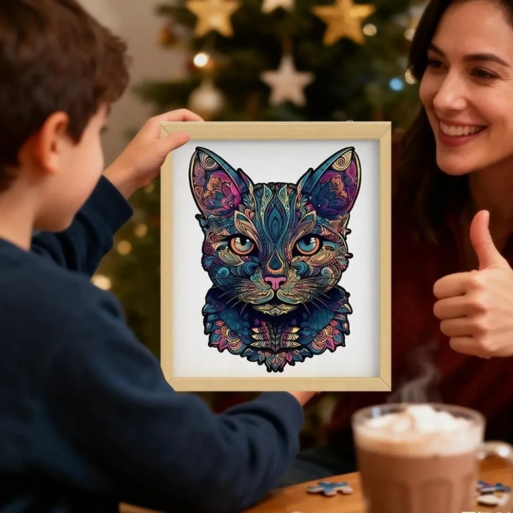 108/178 Pcs 2 Size Cat Jigsaw Puzzle Challenging Unique Wooden Puzzle Montessori Thinking Brain Games Puzzle Kids Education