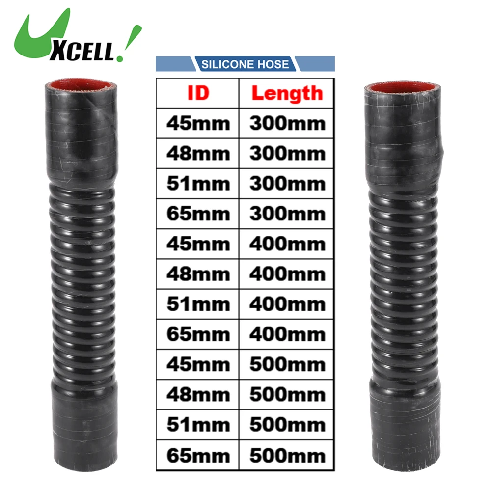 

UXCELL 45/48/51/65mm ID 300/400/500mm Length 0° Black Outside and Red Inside Car Threaded Silicone Hose Coolant Hose Universal