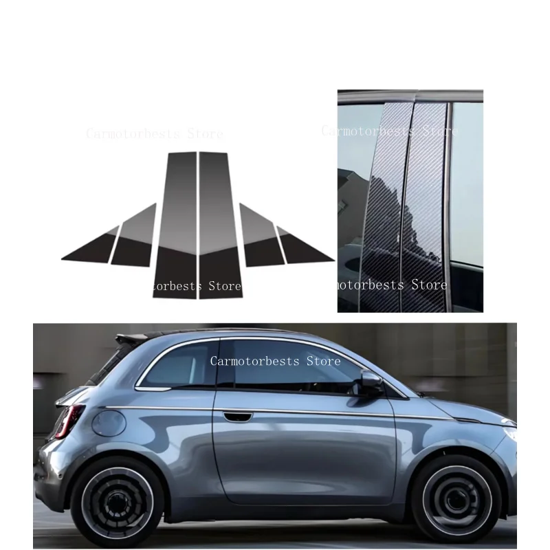 6PCS Gloss Black  Pillar Posts Fit For  Fiat 500 2008-2023 For Abarth 595 595 2012-2023  Window Decor Door Mouliding Trim Cover
