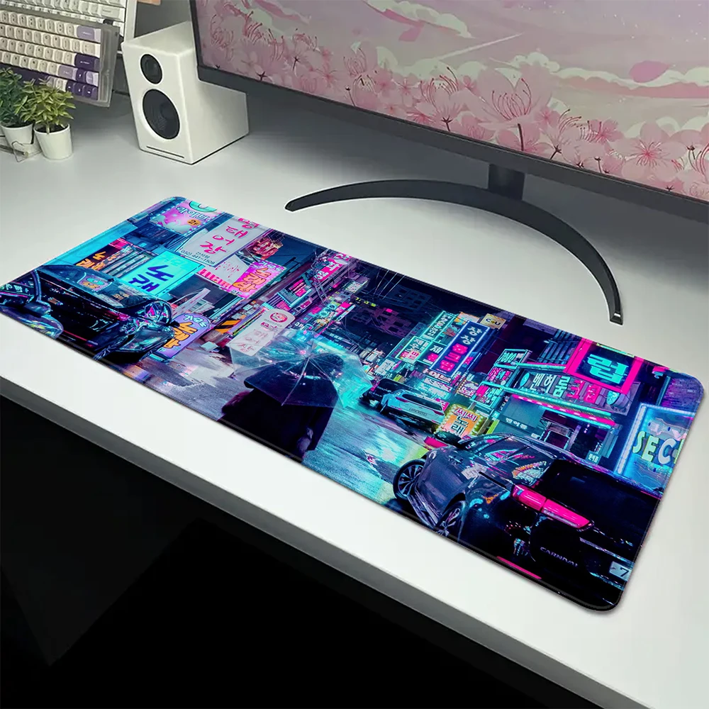 

Коврик для мыши Neon City XXL с запирающимся краем, большой игровой коврик для мыши, офисный резиновый настольный коврик, коврики для клавиатуры 900x400 мм