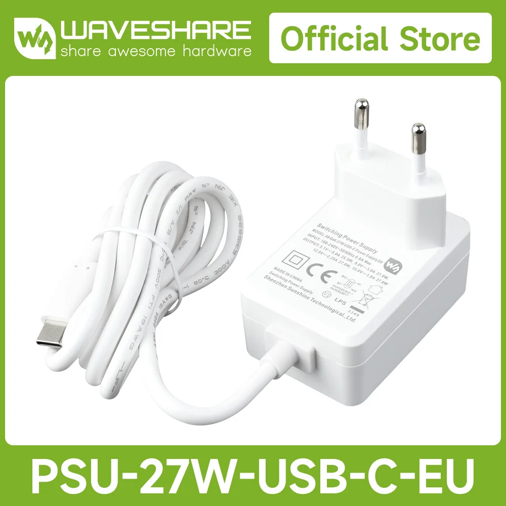 

Блок питания Waveshare 27 Вт USB Type-C, блок питания Raspberry Pi 5, вариант для вилок US / EU/UK, подходит для Raspberry Pi 5