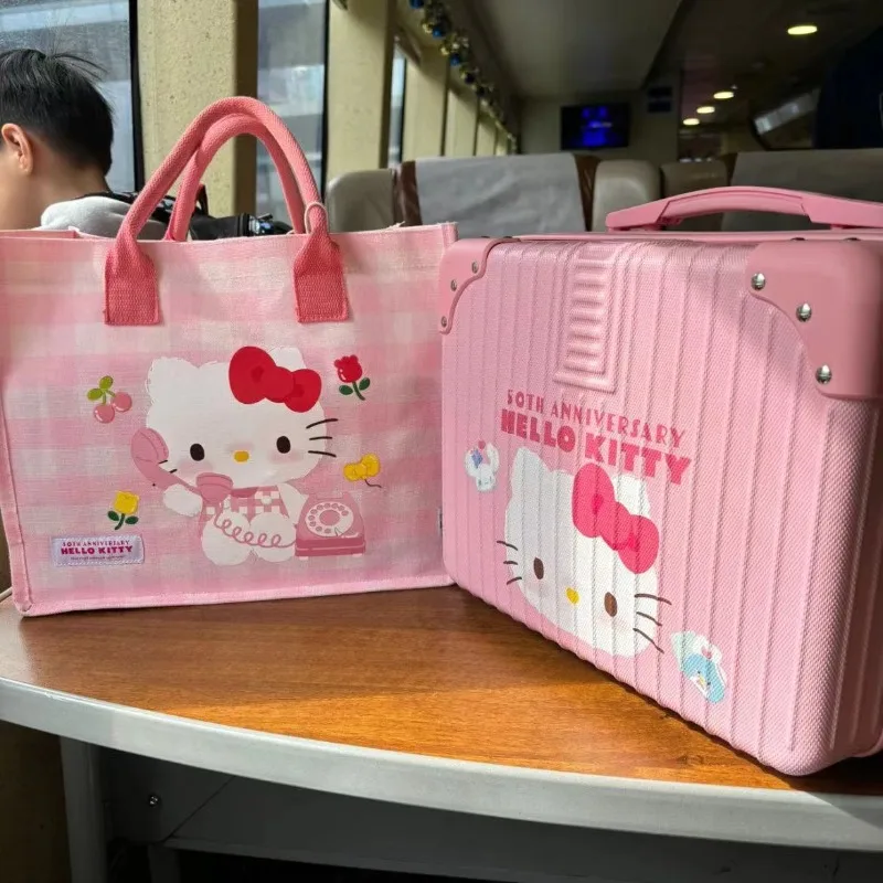 Sanrios 50th Anniversary Hellokittys Tablet Cute Large Capacity Anniversary Storage Bag Anime Kawaii Cartoon Portable Canvas Bag