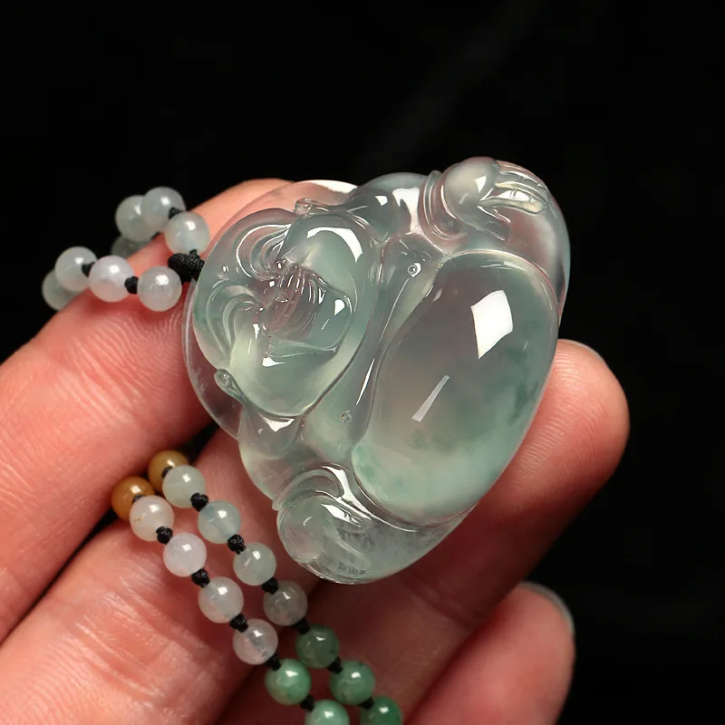 Ice Maitreya Pendant for Women, Laughing Buddha with a Big Belly, Jade Jewelry
