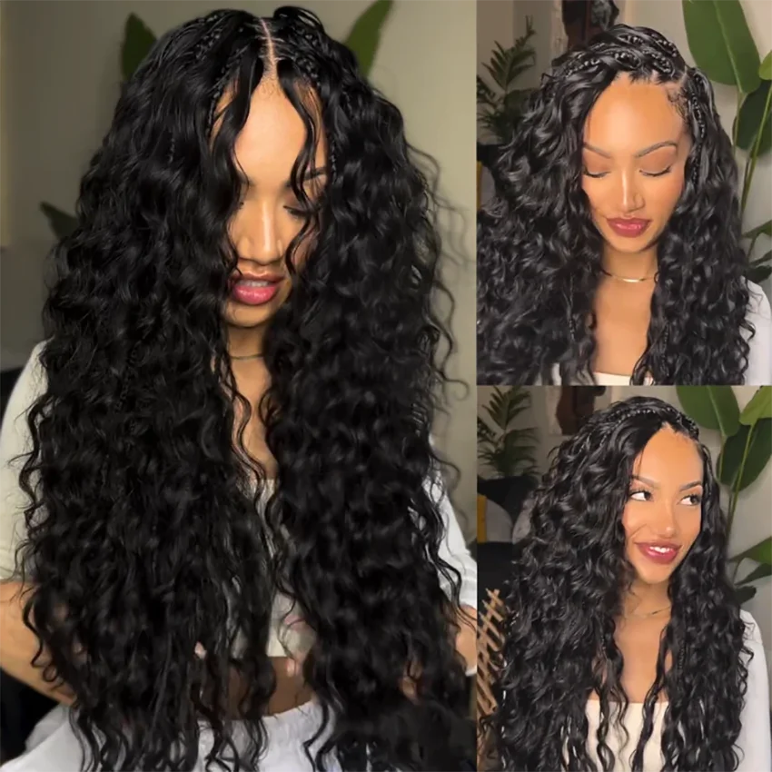 Glueless Wigs Loose Curls Human Hair Wig with Braided Parting Wear to go 100% Human Hair Clear Transparent Lace Front Wig