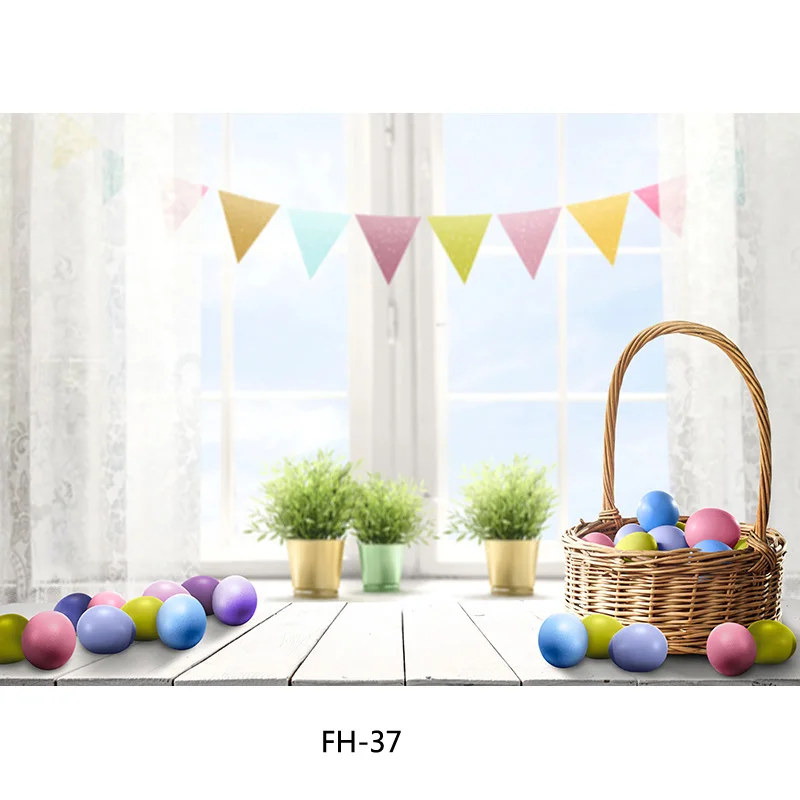 SHENGYONGBAO Spring Easter Photography Backdrop Rabbit Flowers Eggs Wood Board Photo Background Studio Props FH-56