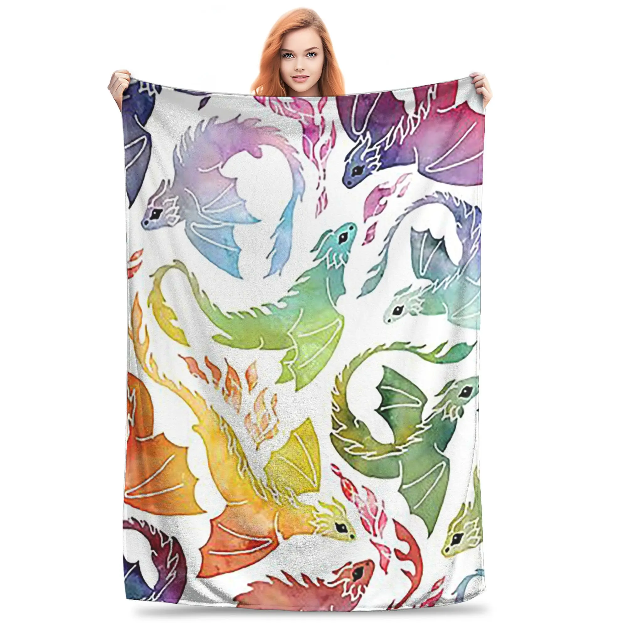 Dragon fire rainbow Blankets Soft Warm Flannel Throw Blanket Bedding for Bed Living room Picnic Travel Home Sofa