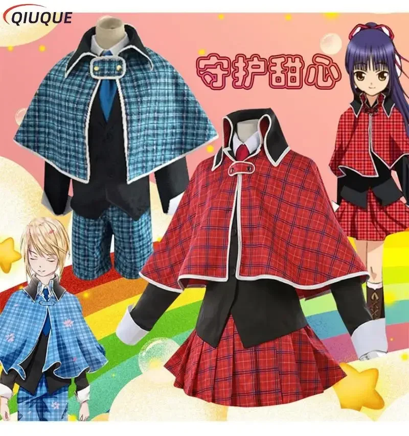 Anime Shugo Chara Hotori Tadase Fujisaki Nagihiko Nadeshiko Cosplay Costume Blue Red Checkered School Uniform Set Halloween Suit