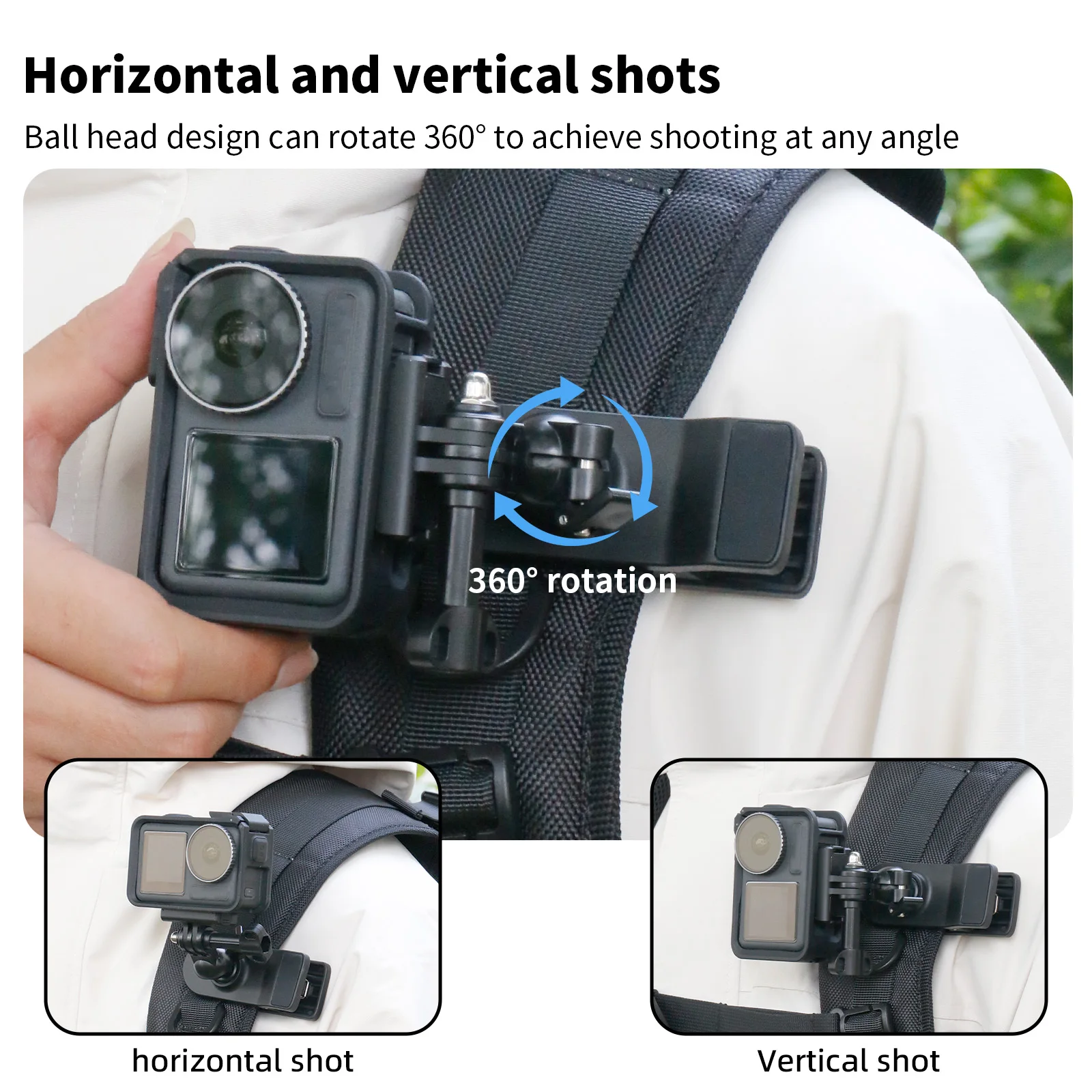 Probty 360° Rotation Backpack Clip Clamp Mount for GoPro Hero 12 11 10 9 8 7 6 Insta360 DJI Action Camera Accessories