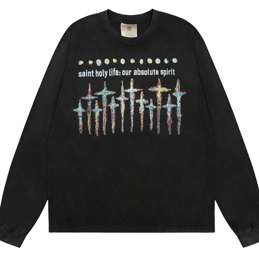 

Long Sleeves SAINT Vintage NIN Nine-inch Nail T Shirt Men Women Heavy Fabric Unisex Oversize Tee Top