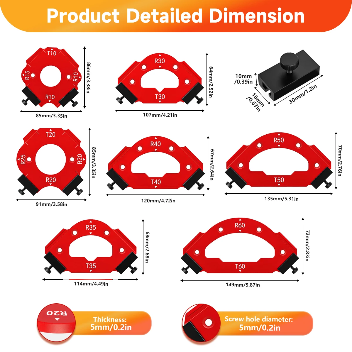

Woodworking Router Arcs Angle Positioning Template R10 R15 R20 R25 R30 R35 R40 R50 R60 T10 T20 T30 T35 T40 T50 T60 Radius Jig
