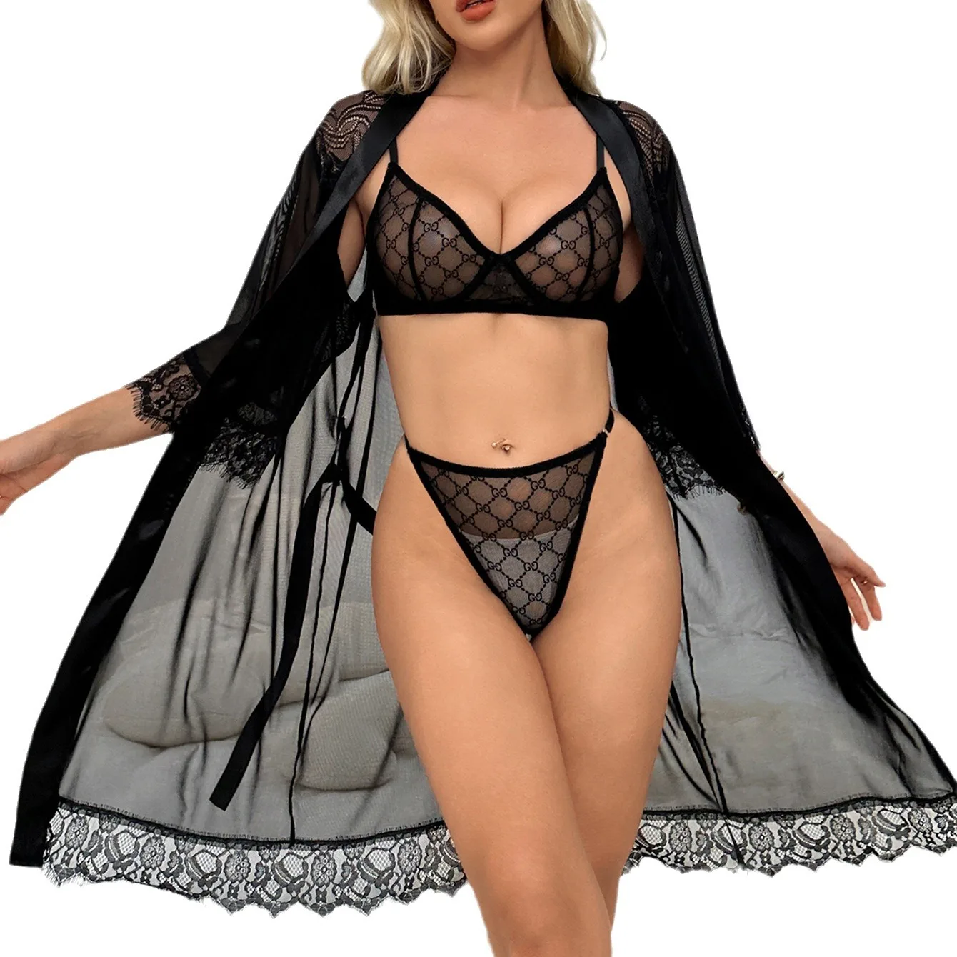 Sexy Lingerie Women's Lingerie Set New Style Transparent Mesh Lace Separated Three - Piece Intimate Lingerie Erotic Lingerie Set