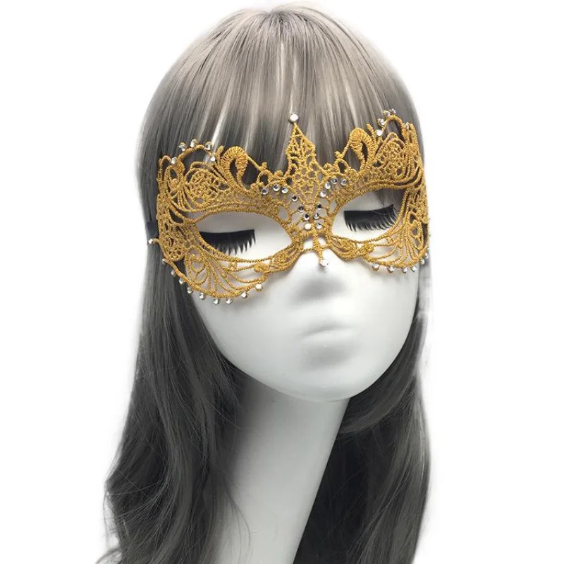 Makeup Ball Hollow Lace Mask Halloween Props Black Half Face Sexy Diamonds Female Eye Mask