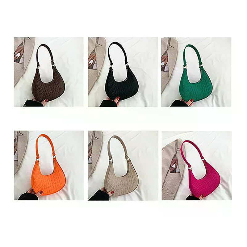 Textured Candy Color Armpit Handbags for Women; Innovative Felt Subaxillary Bags; Chic Crescent Shoulder Purse