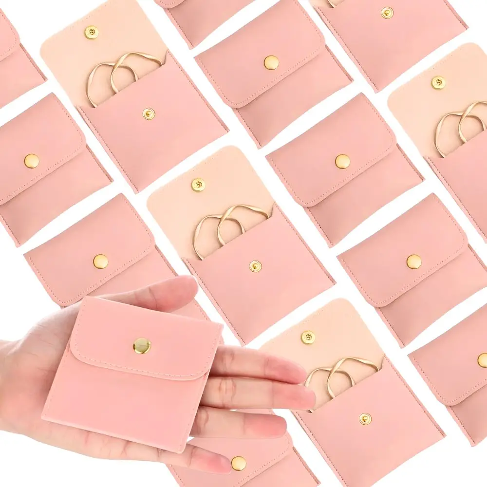 10pcs 8cm Pink PU Leather Jewelry Pouches & Metal Snap Closure for Travel, Jewelry Business Packaging, Wedding Party Favor YMY