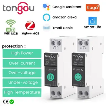 Tuya wifi/zigbee mcb smart stromsc halter über strom unter spannung schutz strommessung 1-63a fernbedienung schalter