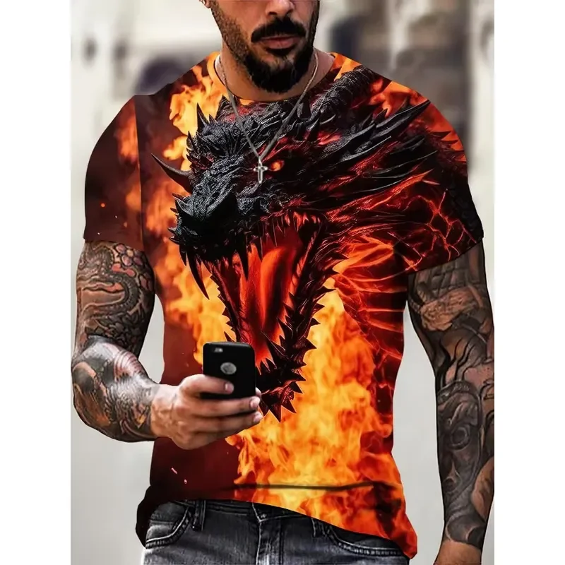 3D Printed Men's Dragon T-shirt 2026 Fashion Animal Pattern Short Sleeve Summer Oversized Streetwear Casual Tops Trendy Tee