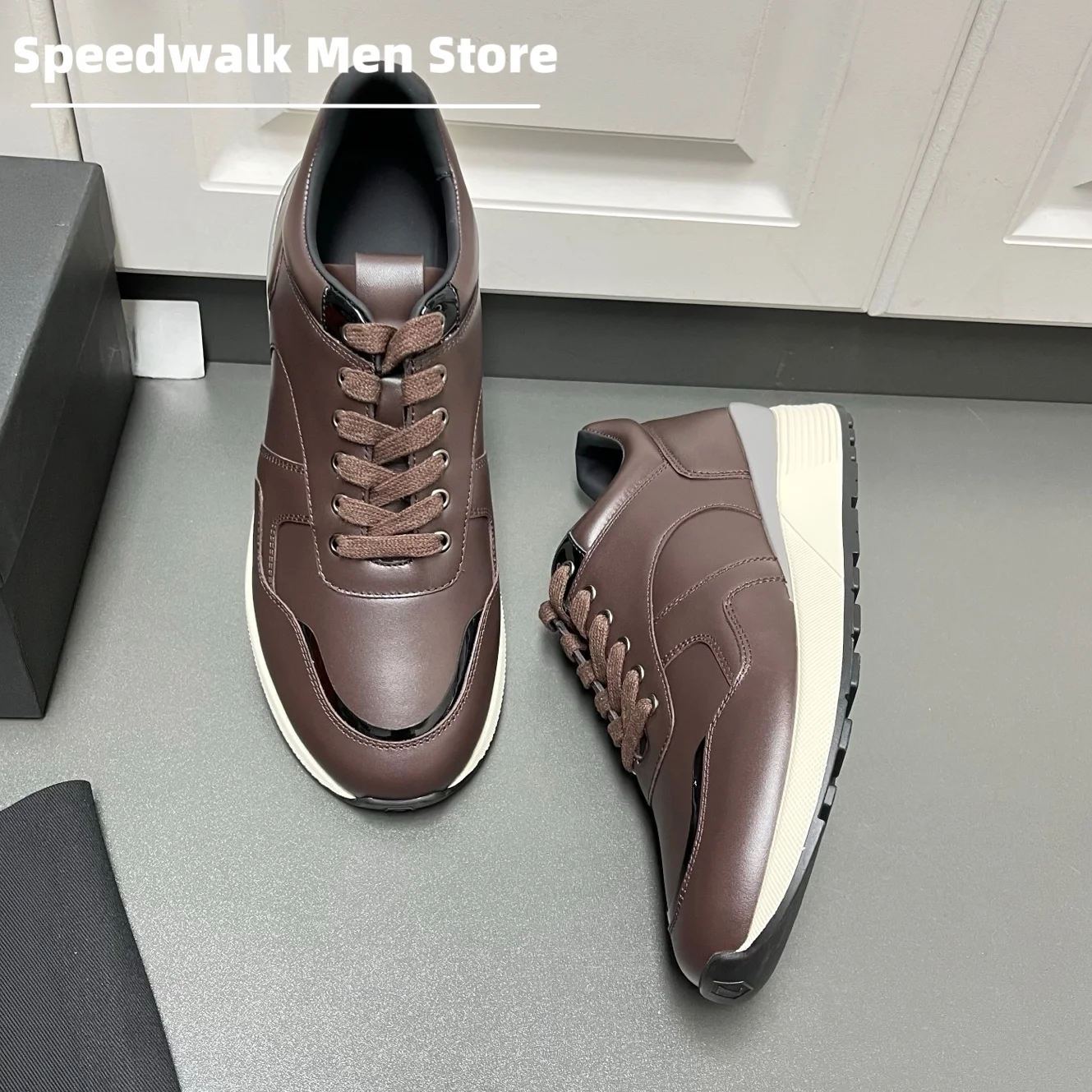 Minimalist Business Men Leather Platform Sneakers Height Increase Lace Up Soft Sole Outdoor Daily Gentleman Walking Footwear