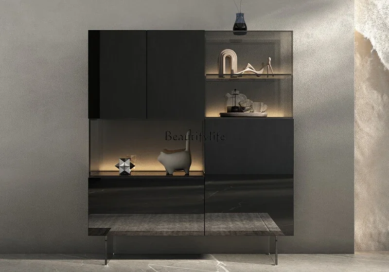 

Italian glass wine cabinet light luxury high-end wall storage display restaurant wine cabinet