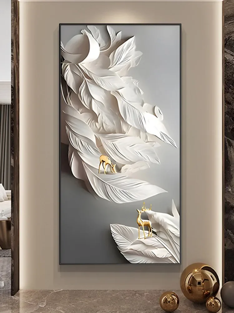 مدخل الشرفة غرفة المعيشة الجدار الديكور اللوحة ريشة فورتشن الغزلان لوحات معلقة بهو عن بعد يعتم أضواء جدارية LED #5