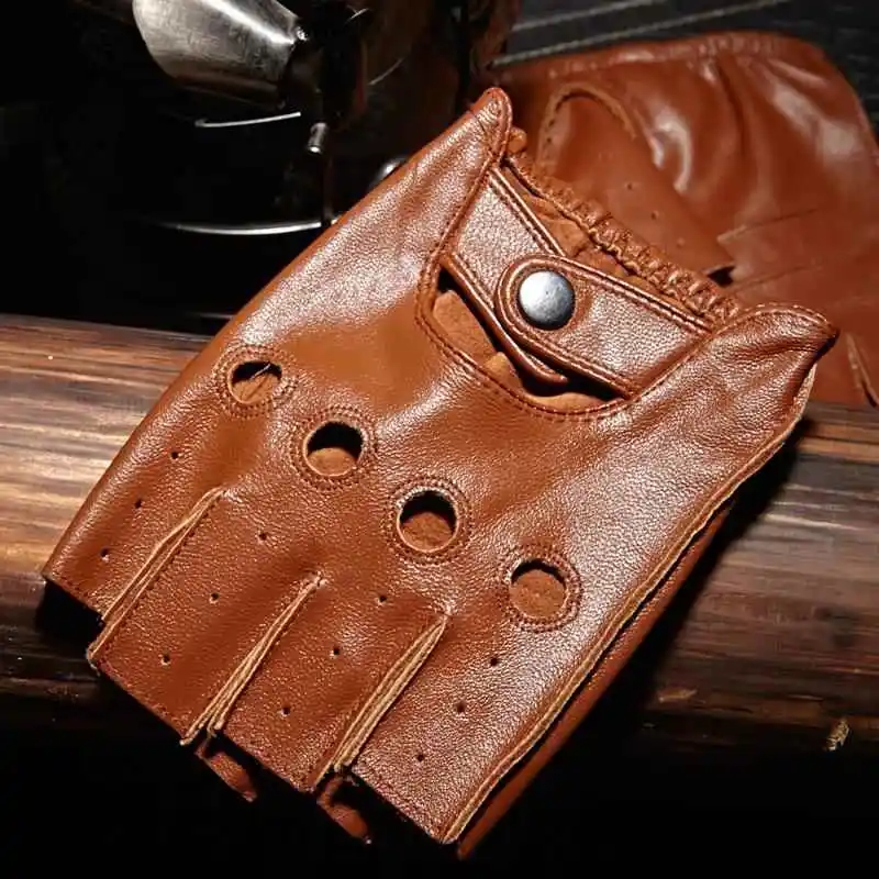 

Men's Fitness Half Finger Goat Leather Gloves Thin Sporty Spring Summer Autumn Driving Cycling Tactical Sports Fingerless