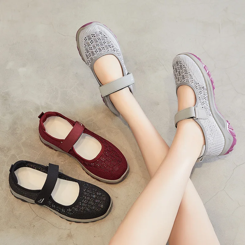 2024 Summer New Mesh soft sole casual flat shoes Wedges Shoes for Women Breathable Cloth Shoes Comfortable Femme sandal