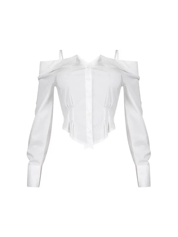 

Sophisticated Blouse European Tailored Collar Blouse Off Shoulder Statement Blouse Relaxed Oversized Casual Shirt For Women