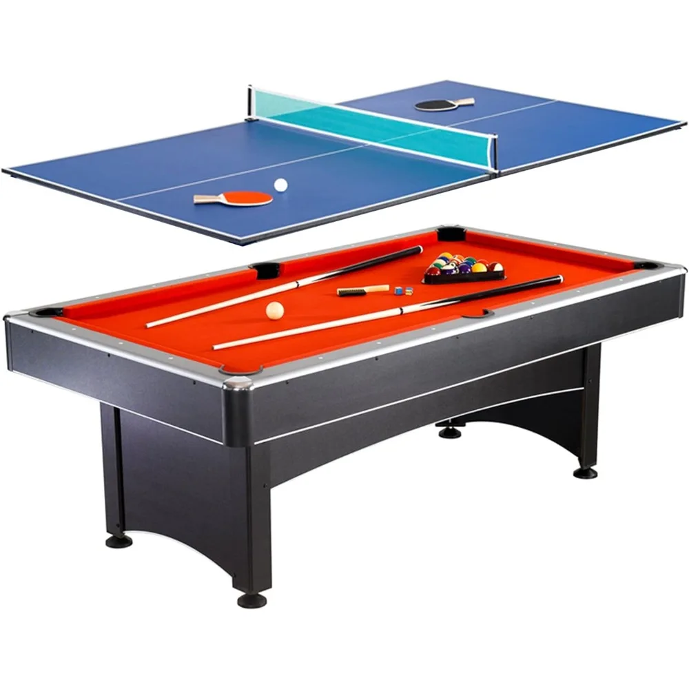 Maverick 7-Foot Pool and Table Tennis Multi Game with Red Felt and Blue Table Tennis Surface. Includes Cues, Paddles and Balls